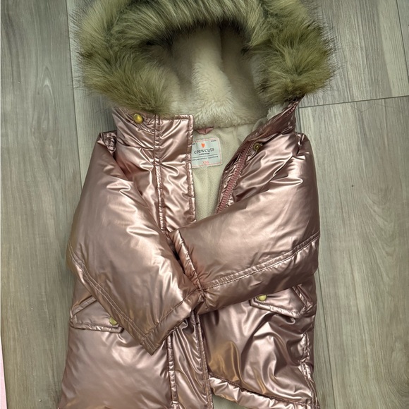Crewcuts Other - Crewcuts Pink and Cream Puffer Jacket with Faux Fur Hood